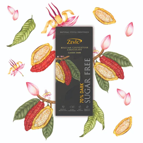 Zevic 70% Dark Belgian Chocolate with Stevia 40 gm - Orgoshops