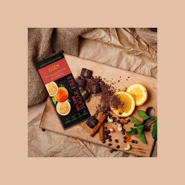 Zevic 70% Dark Belgian Chocolate with Orange Zest and Stevia 40 gm - Orgoshops