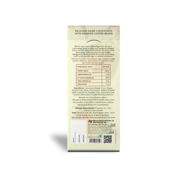 Zevic Stevia Chocolate with Roasted Coffee Beans 40 gm - Orgoshops
