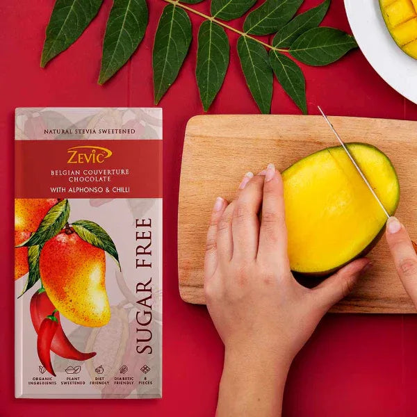 Zevic Belgian Couverture Chocolate with Alphonso and Chilli 96 gm - Orgoshops