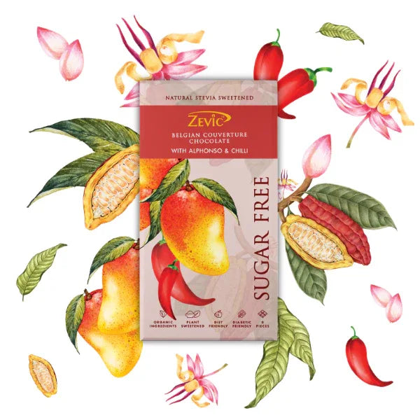 Zevic Belgian Couverture Chocolate with Alphonso and Chilli 96 gm - Orgoshops