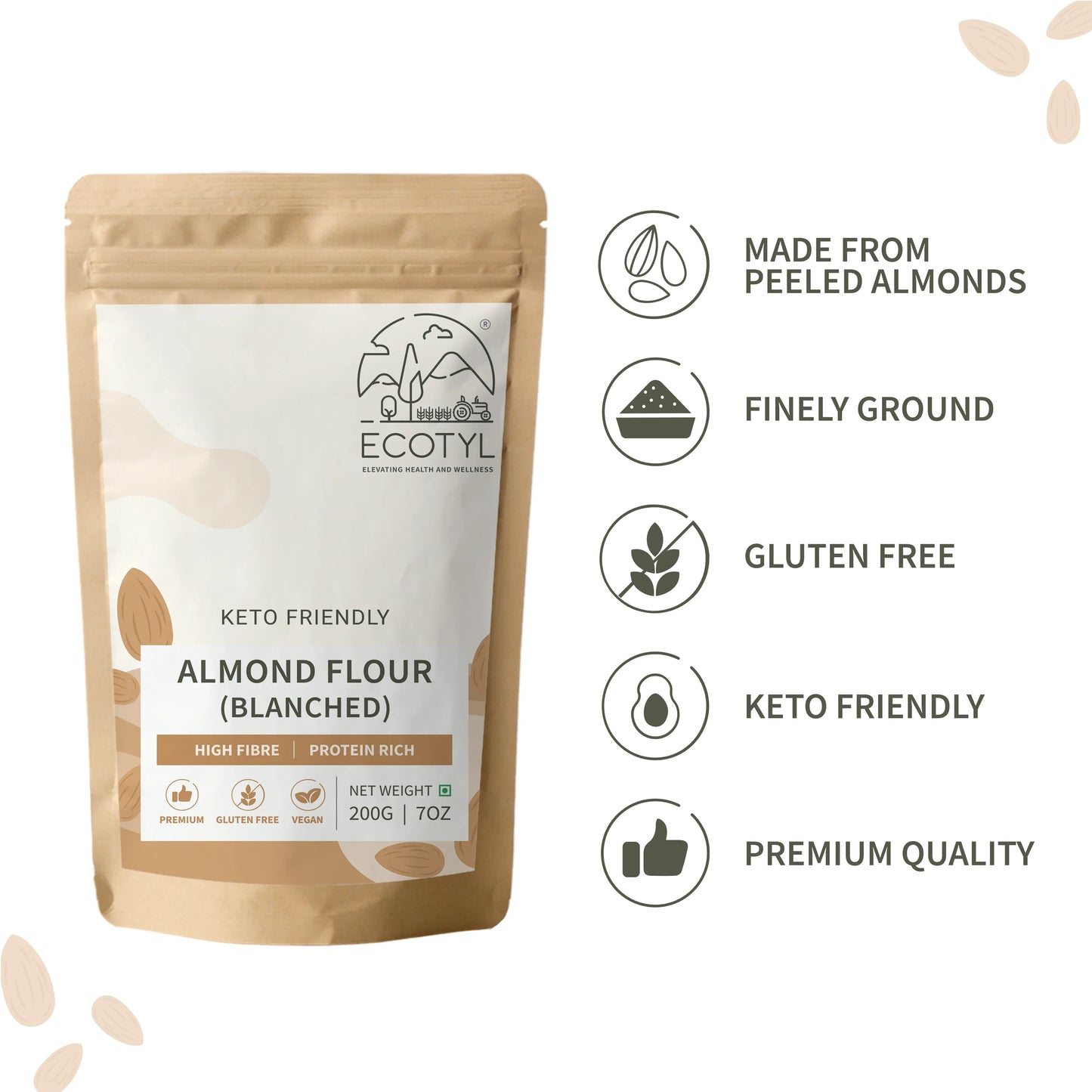 Ecotyl Almond Flour (Blanched) | Gluten Free | Keto Friendly - 200g - Orgoshops