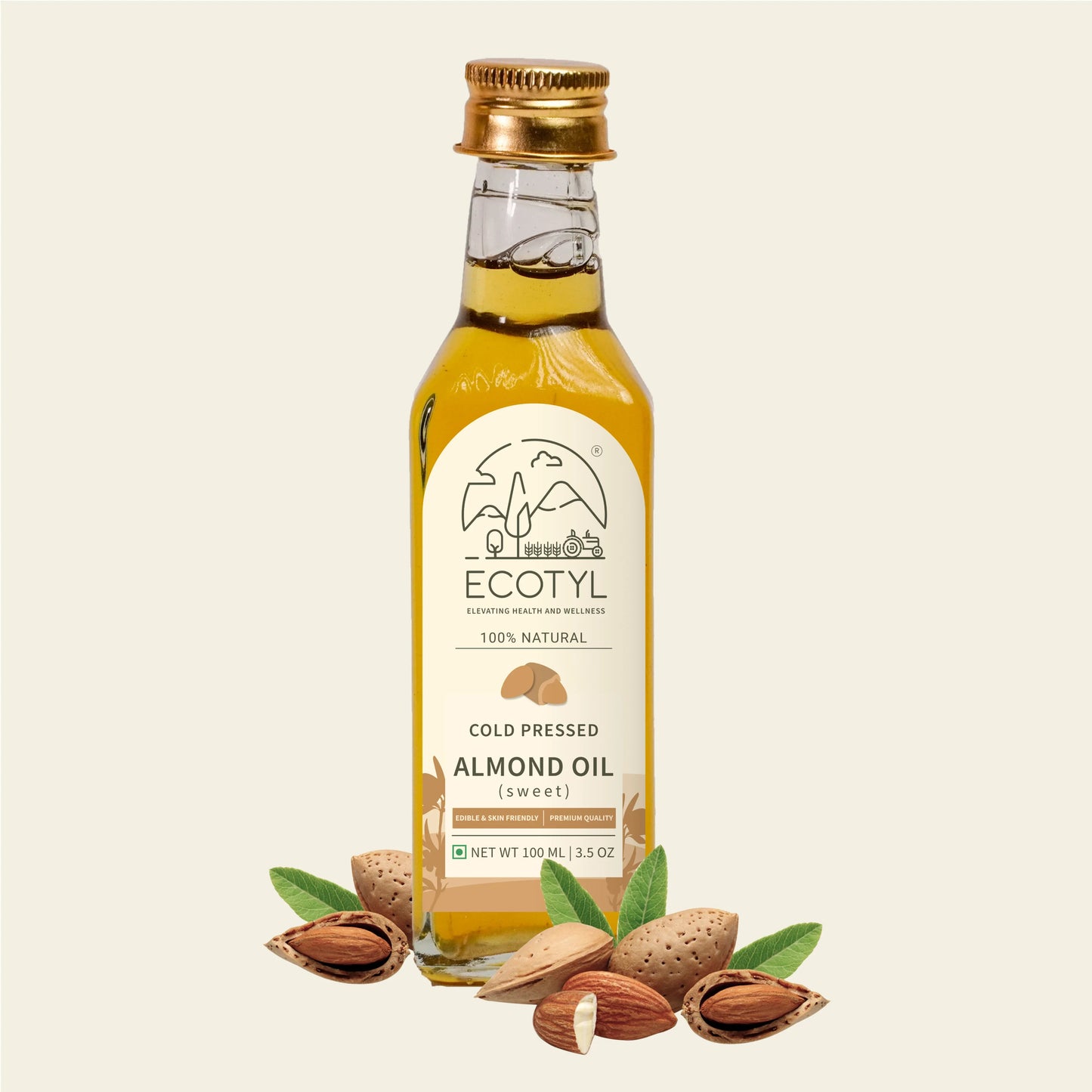 Ecotyl Cold Pressed Almond Oil - Sweet | For Haircare & Skincare - 100ml - Orgoshops