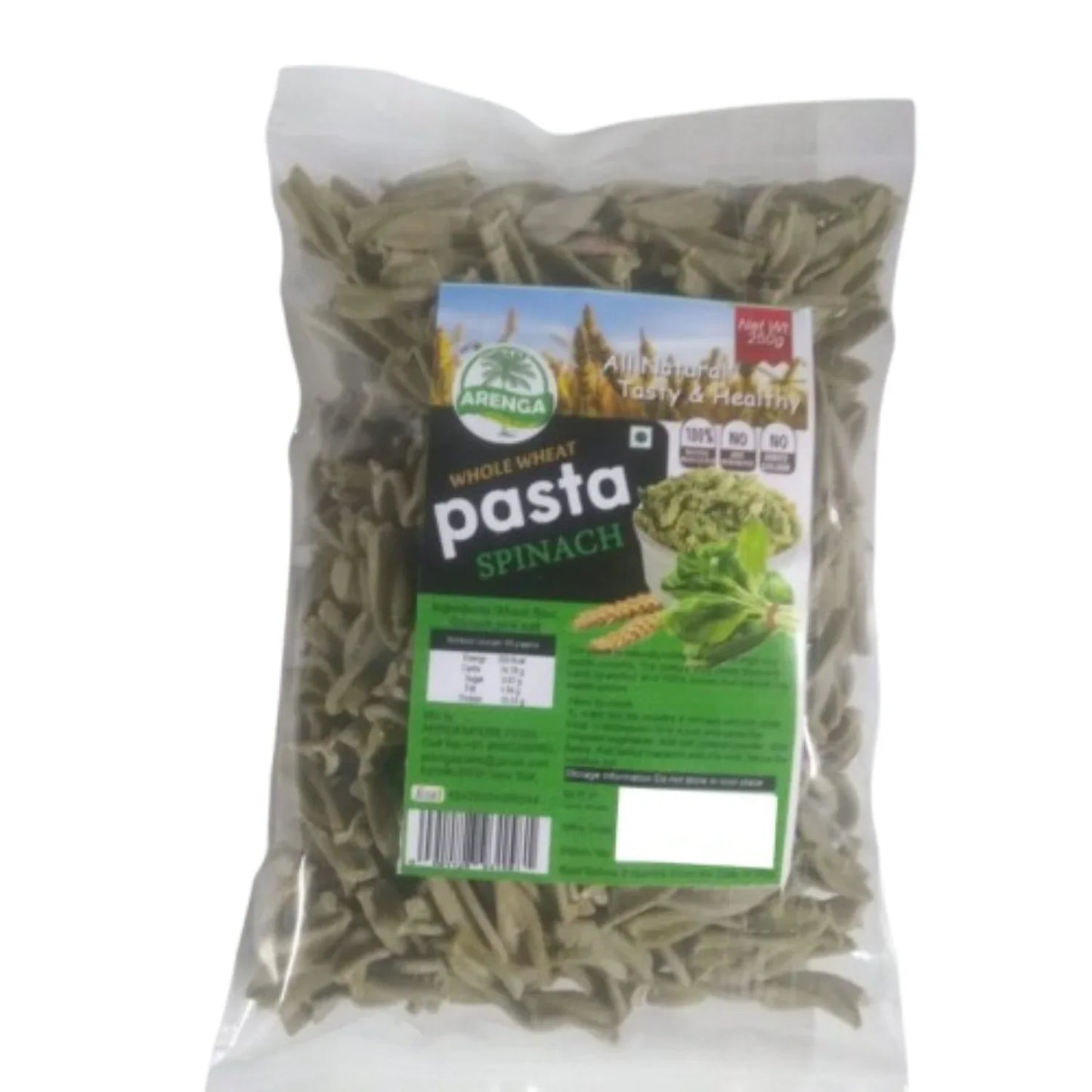 Arenga Whole Wheat Pasta Spinach / Pasalai Keerai Pasta / Paalak Pasta / Palakura Pasta / Chira Pasta - 250 g - Orgoshops