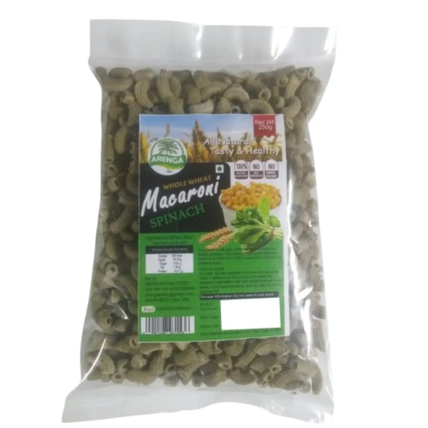 Arenga Whole Wheat Spinach Macaroni / Pasalai Keerai Macaroni / Chira Macaroni / Palakura Macaroni / Paalak Macaroni -250 g - Orgoshops