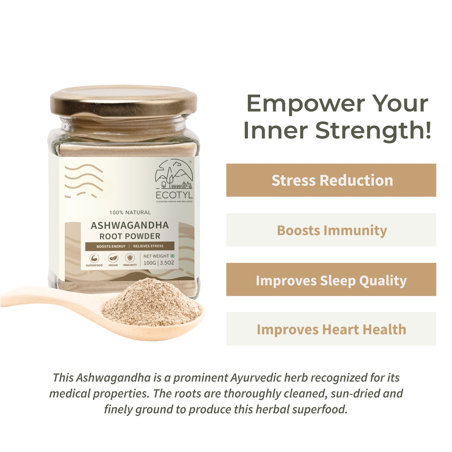 Ecotyl Ashwagandha Root Powder | Energy Booster - 100g