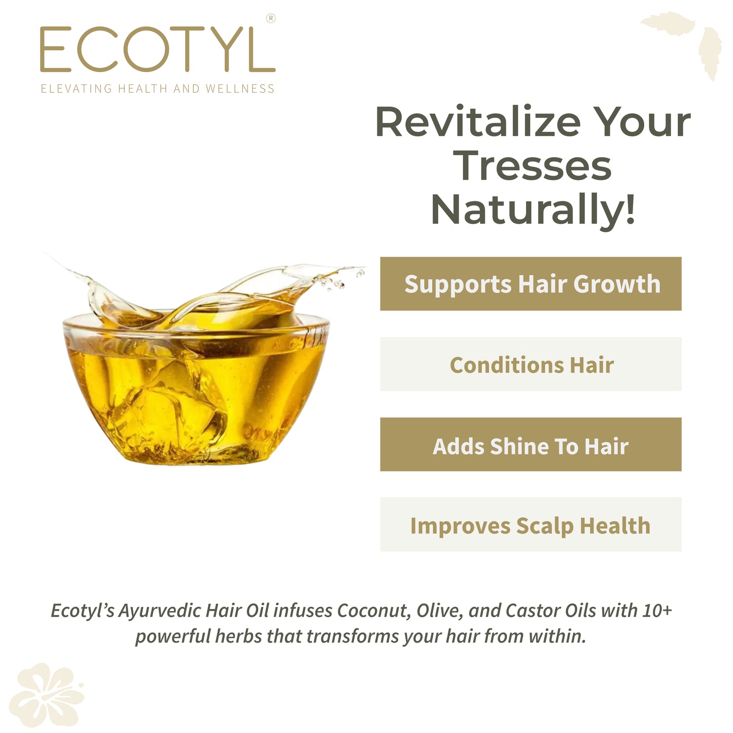 Ecotyl Ayurvedic Hair Oil | Infused with 10+ Herbs | For Hair Fall Control & Hair Growth - 100ml