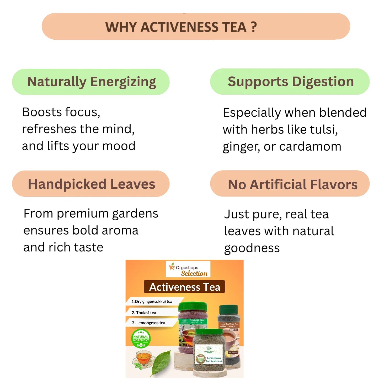 Activeness for Study & work Tea Collections T14 | Combos 3 Products box 265 grams | Veena products - Orgoshops