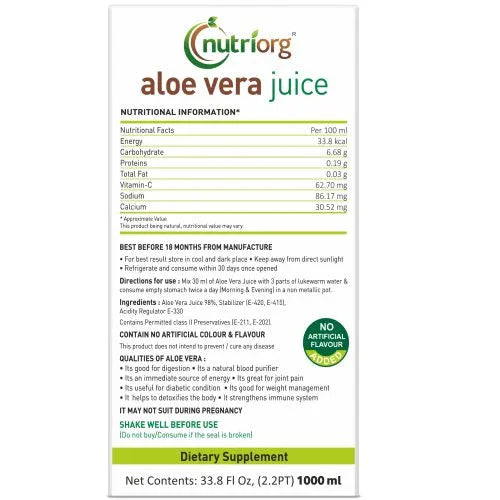 Nutriorg Aloevera Juice - 1000ml - Orgoshops