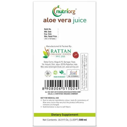Nutriorg Aloevera Juice - 500ml - Orgoshops