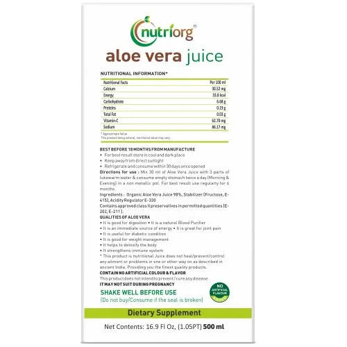 Nutriorg Aloevera Juice - 500ml - Orgoshops