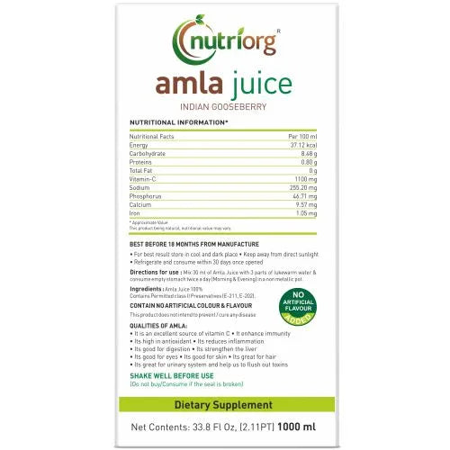 Nutriorg Amla Juice - 1000ml - Orgoshops