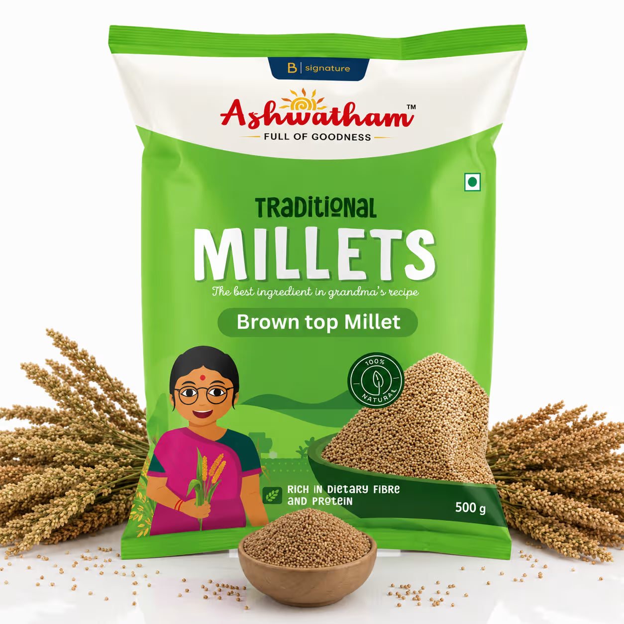 Ashwatham Brown Top Millet / Millet / Kula Saamai - 500 g