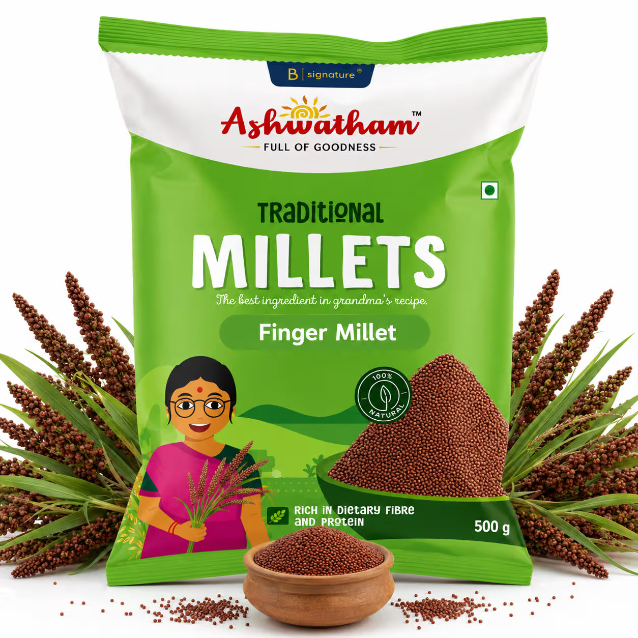 Ashwatham Finger Millet / Millet / Ragi Millet - 500 g (Pack of 2)