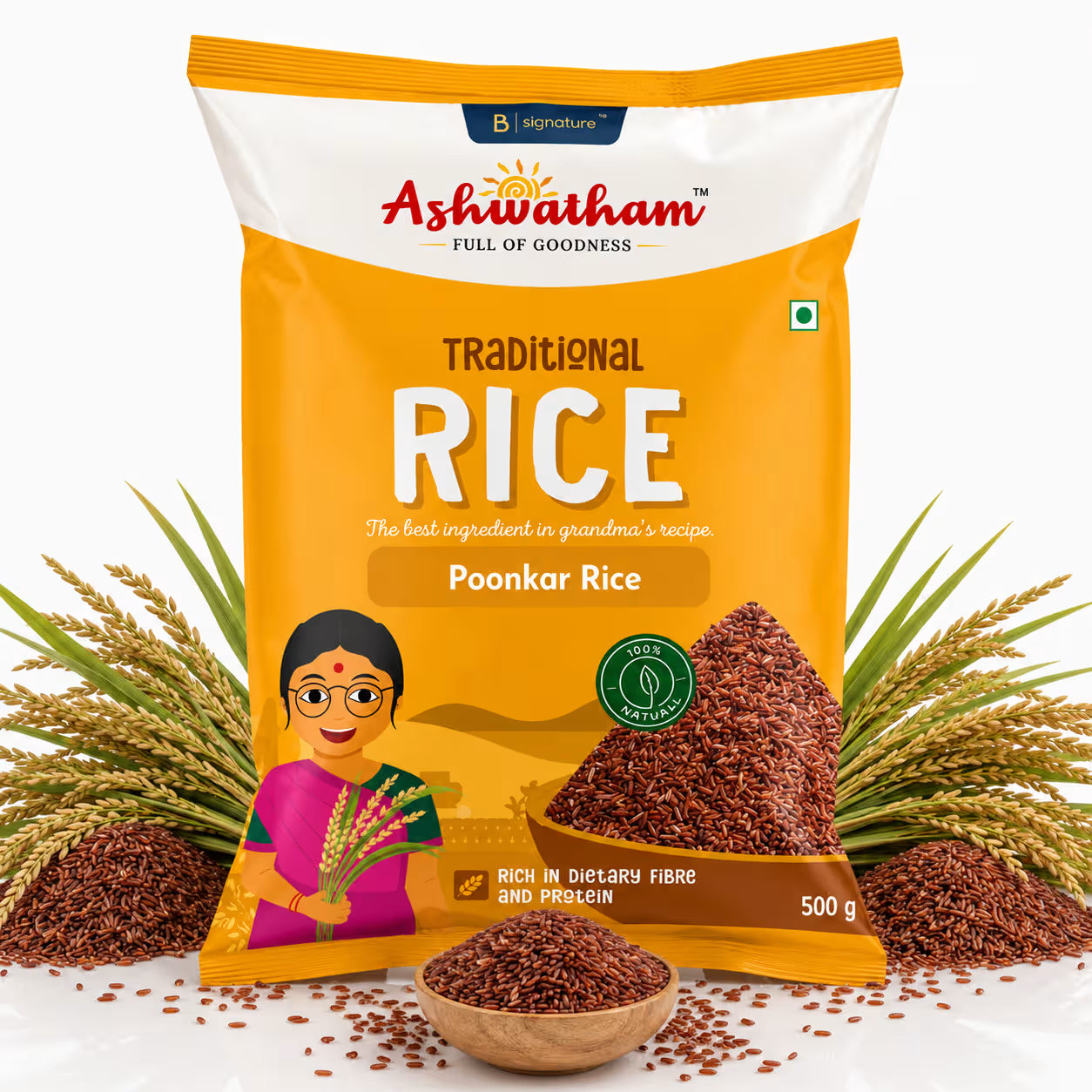 Ashwatham Poongar Rice / Rice / Poongar Rice / Kavuni Rice - 500 g