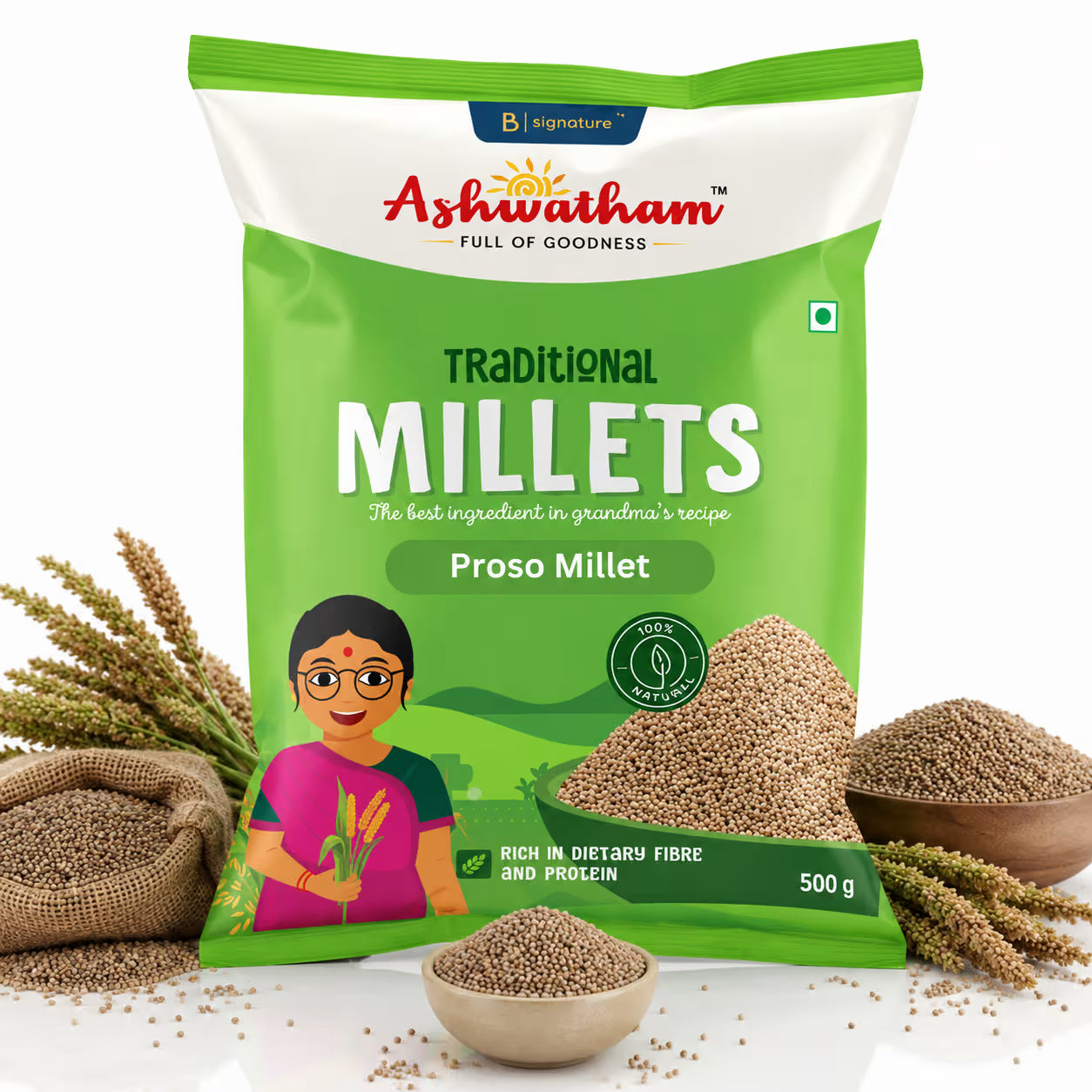Ashwatham Prose Millet / Millet / Panivaragu - 500 g