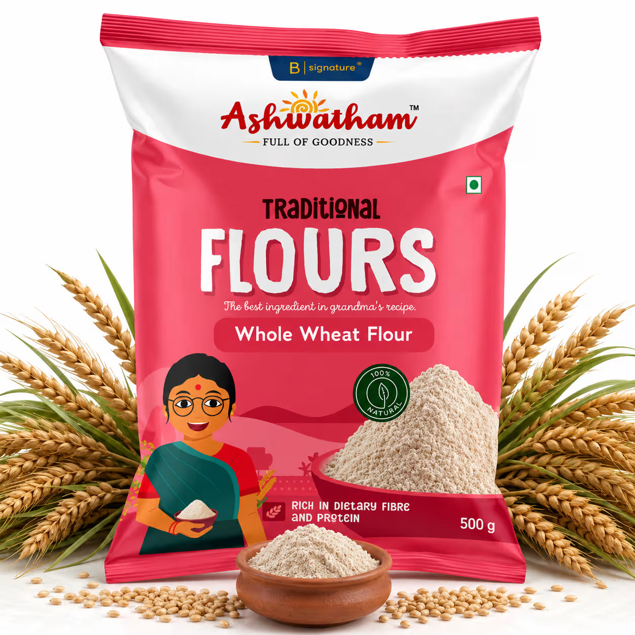 Ashwatham Whole Wheat Flour / Wheat Flour / Kothumai Maavu - 500 g ( Pack of 2)