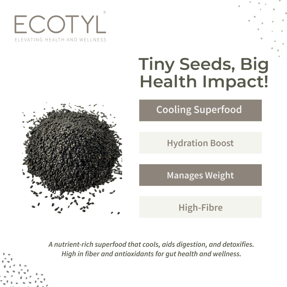 Ecotyl Basil Seeds | Sabja Seeds | Rich in Omega-3 & Fibre | Detox & Hydrate - 250g