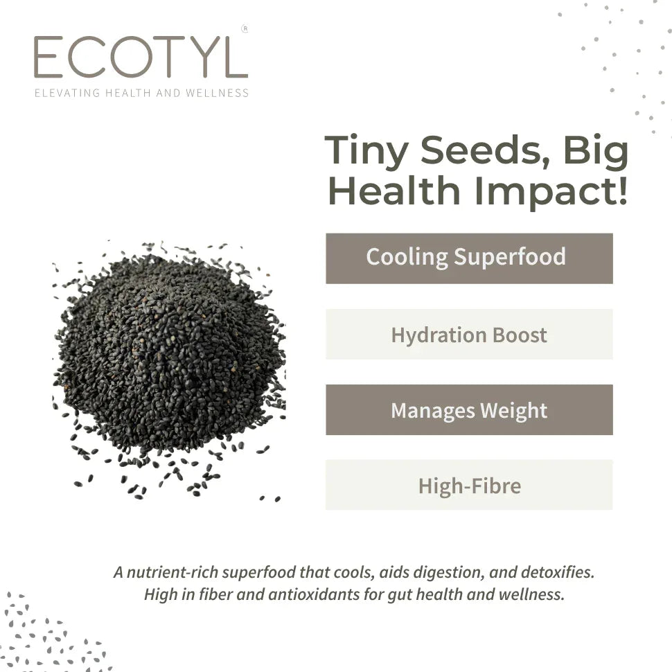 Ecotyl Basil Seeds | Sabja Seeds | Rich in Omega-3 & Fibre | Detox & Hydrate - 250g - Orgoshops