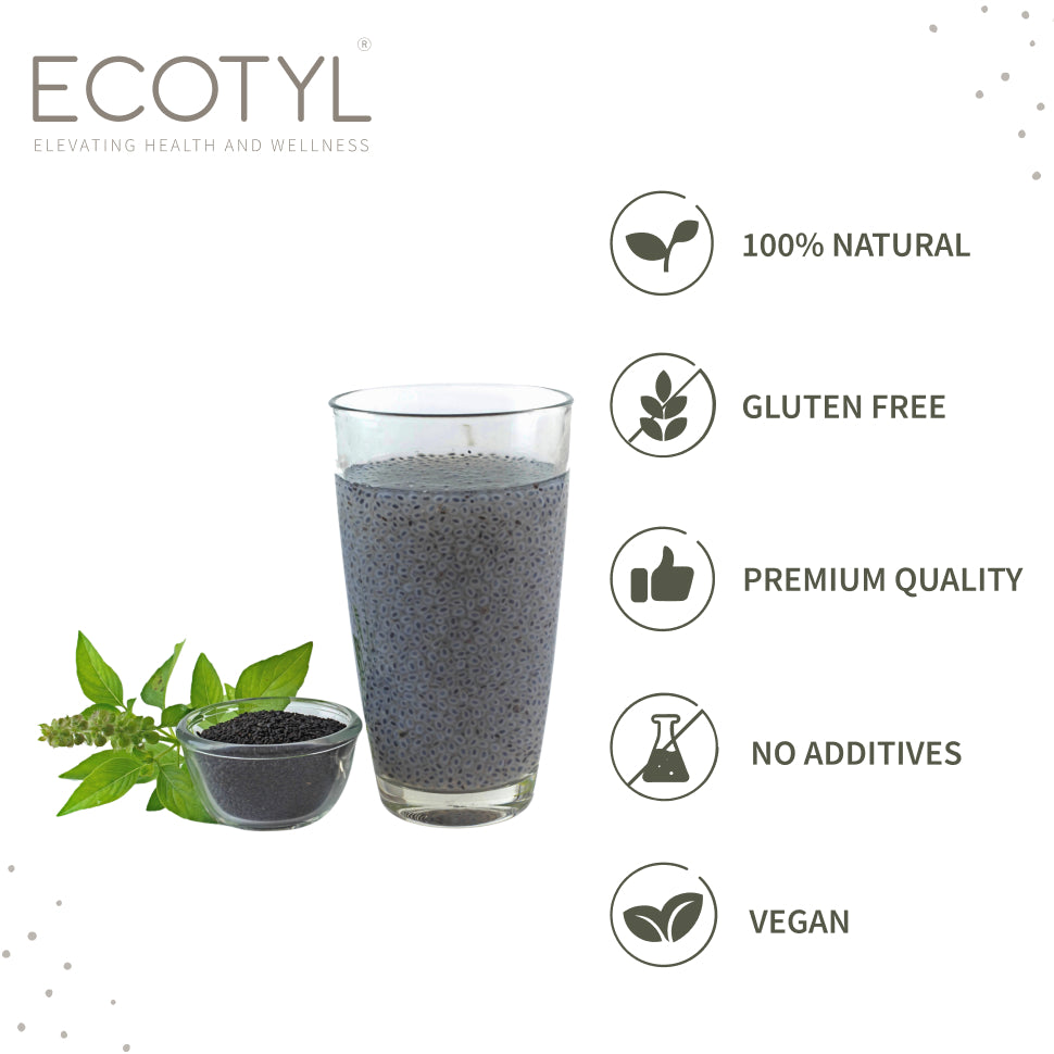 Ecotyl Basil Seeds | Sabja Seeds | Rich in Omega-3 & Fibre | Detox & Hydrate - 250g