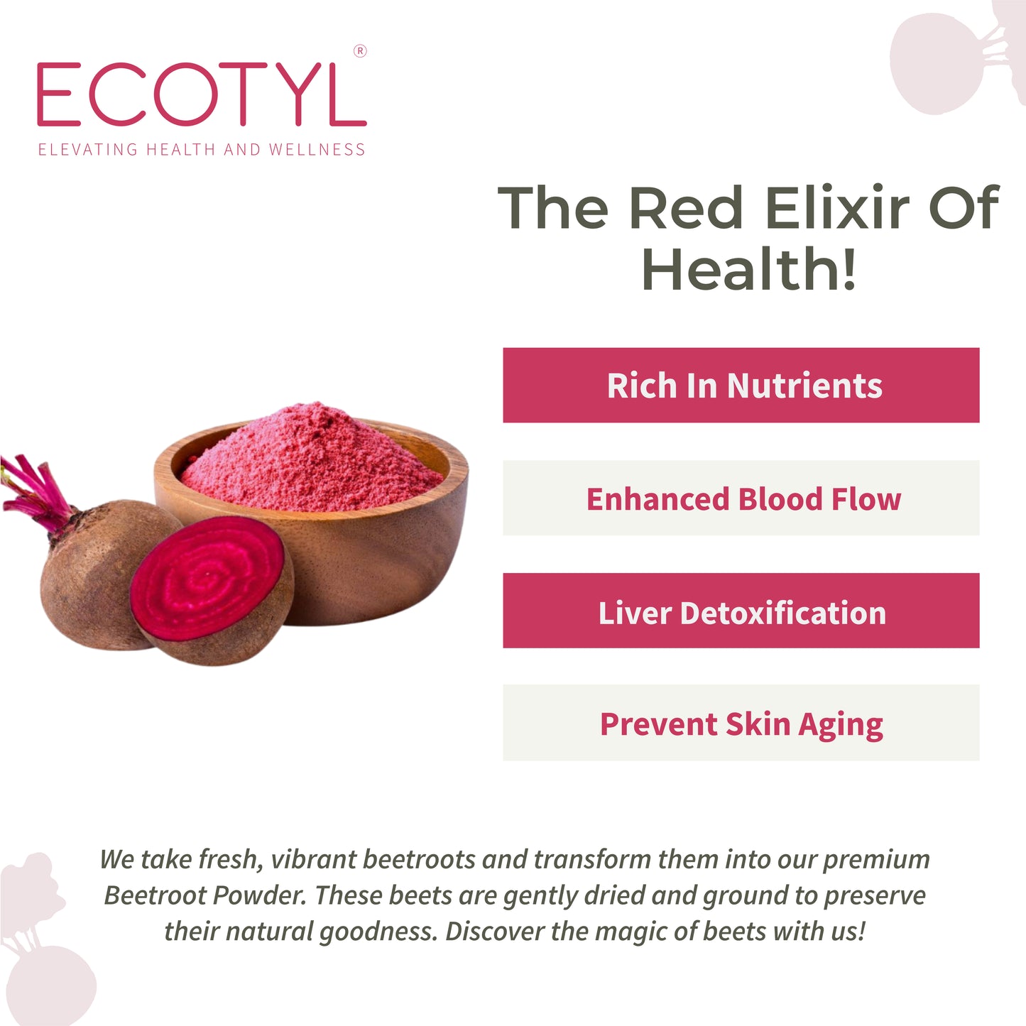 Ecotyl Beetroot Powder | Boosts Metabolism | Good For Skin - 100g