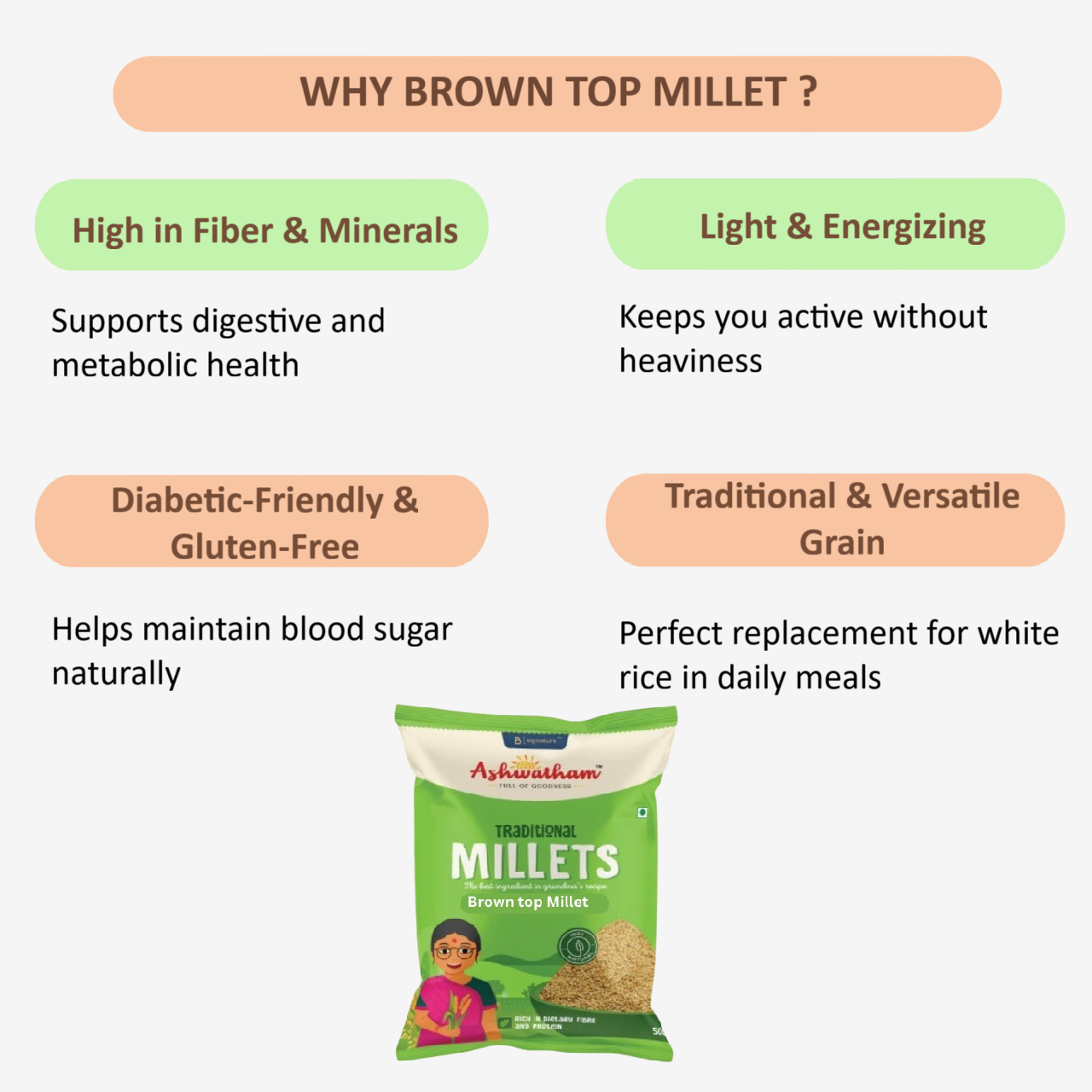 Ashwatham Brown Top Millet / Millet / Kula Saamai - 500 g