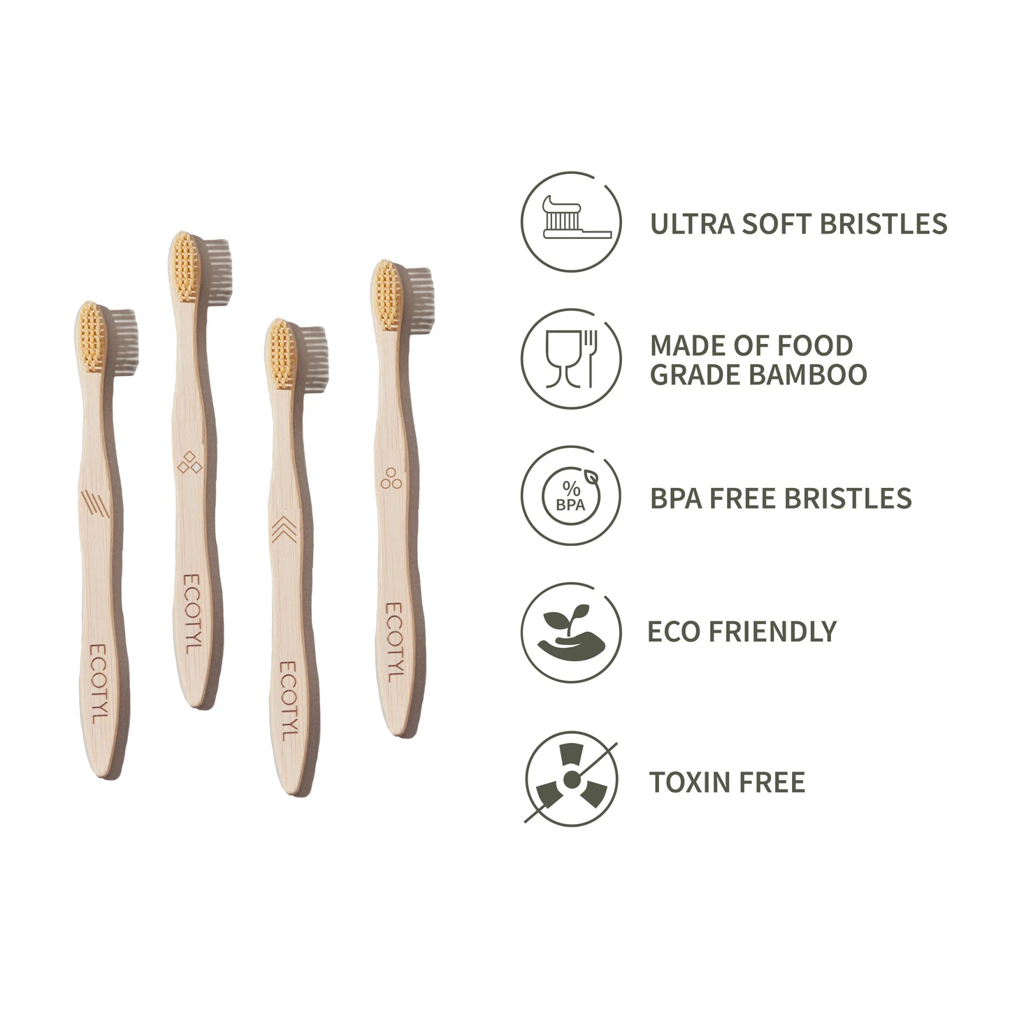 Ecotyl Bamboo Tooth Brush | Ultra Soft Bristles | Thorough Cleaning - Set of 4 - Orgoshops