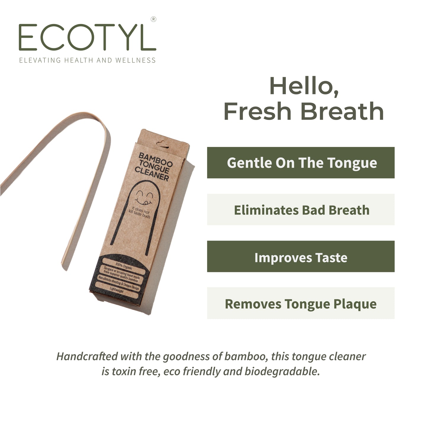 Ecotyl Bamboo Tongue Cleaner | For Oral Hygiene & Fresh Breath - Set of 2