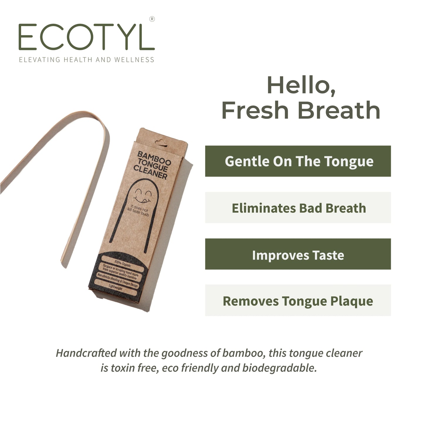 Ecotyl Bamboo Tongue Cleaner | For Oral Hygiene & Fresh Breath - Set of 2 - Orgoshops