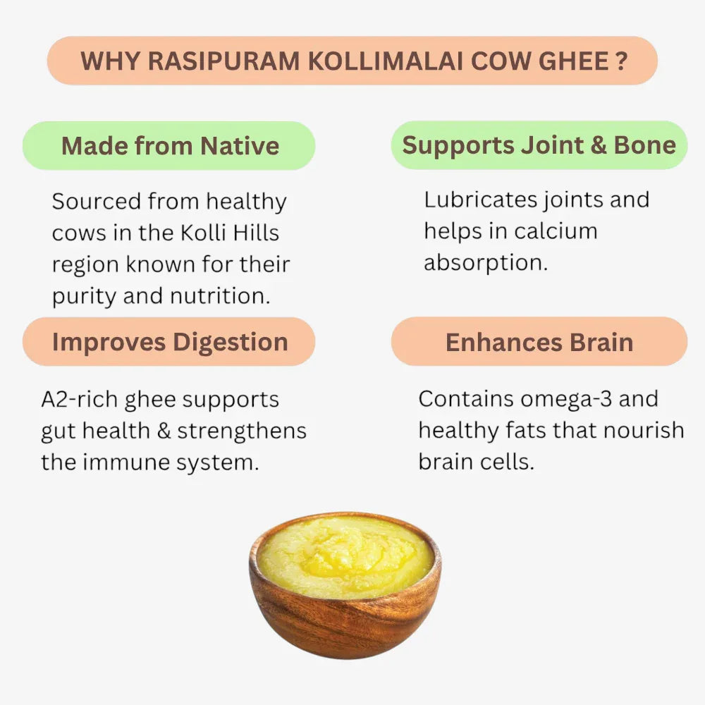 Thaiman Organic Rasipuram KolliMalai Cow Ghee / Cow Ghee - 1 L - Orgoshops
