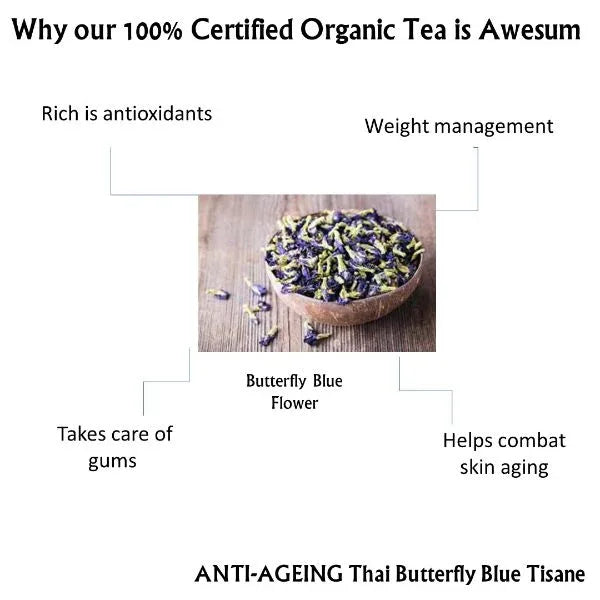 Anti-Ageing Thai Butterfly Blue Tisane | Natural Teas | Makes 25 Cups - Orgoshops