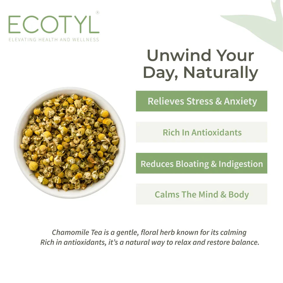 Ecotyl Chamomile Tea | Calming Herbal Tea | Supports Sleep & Relaxation - 25g - Orgoshops