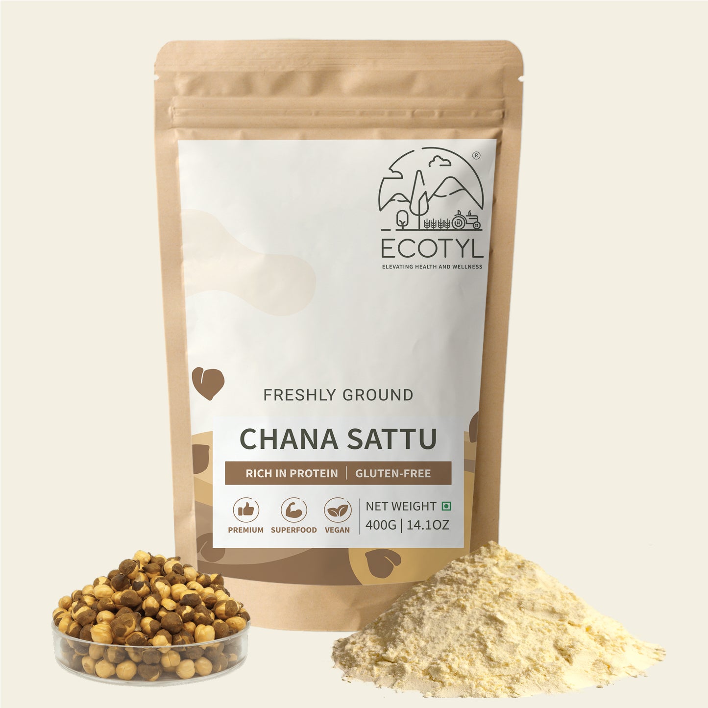 Ecotyl Sattu Atta | Roasted Gram Flour | Plant Based Protein - 400g
