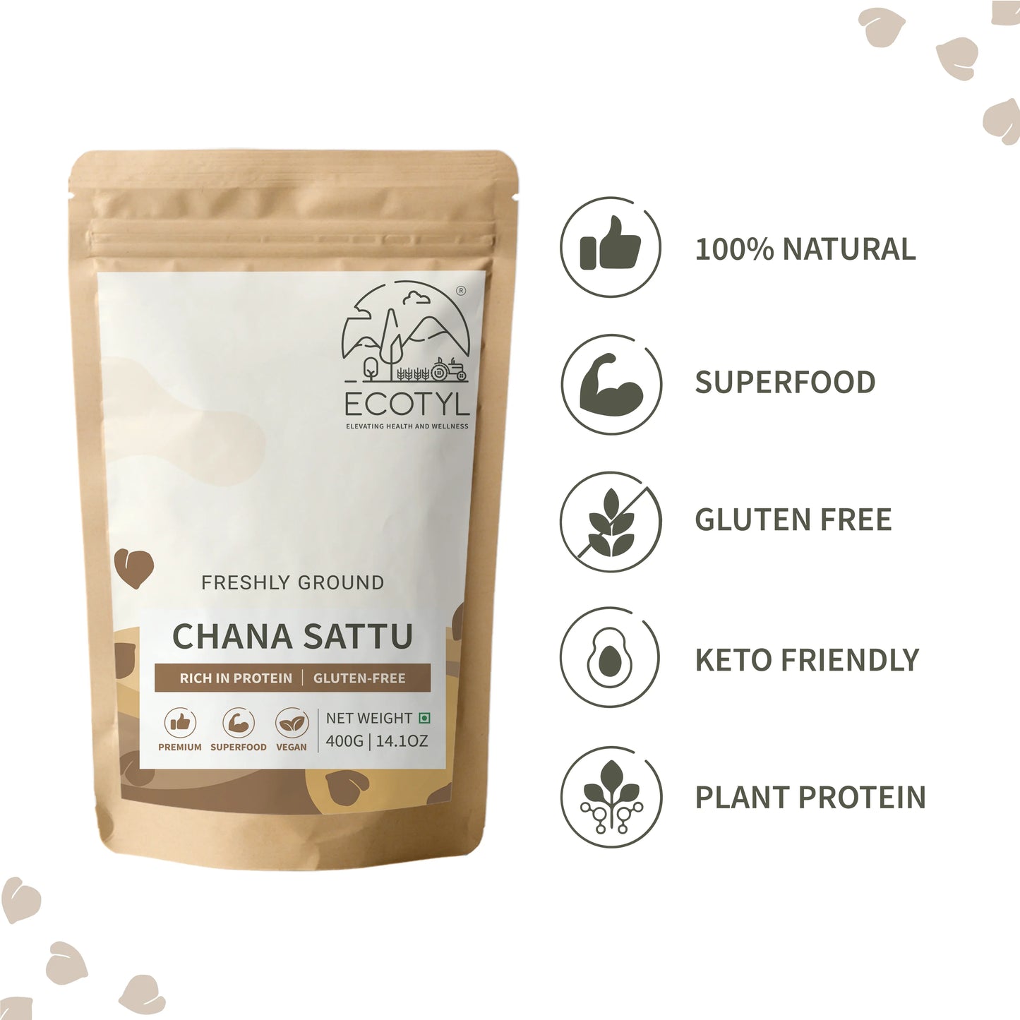 Ecotyl Sattu Atta | Roasted Gram Flour | Plant Based Protein - 400g - Orgoshops