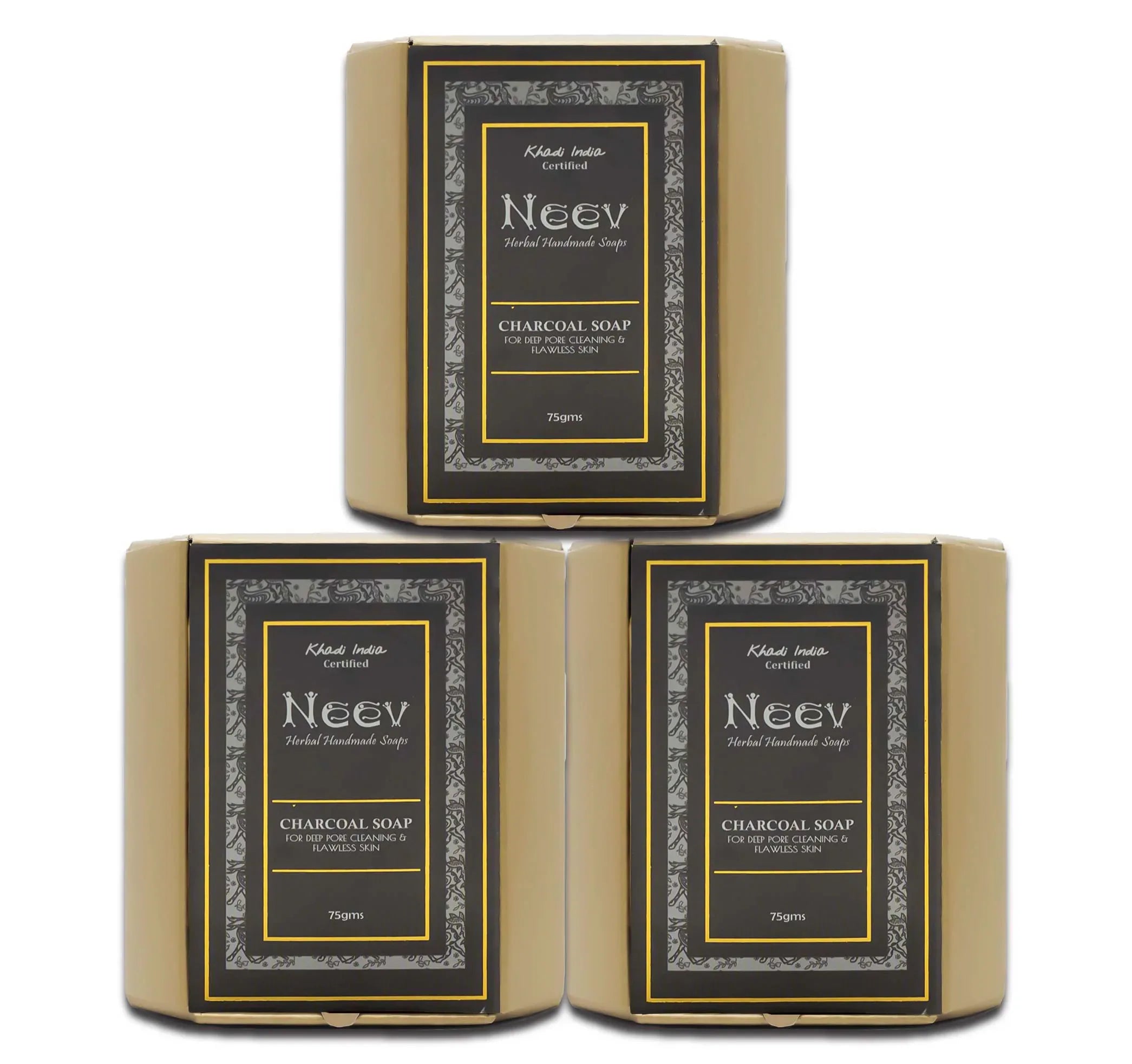 Neev Herbal Handmade Soaps Charcoal Soap - 75g ( Set of 3 ) - Orgoshops