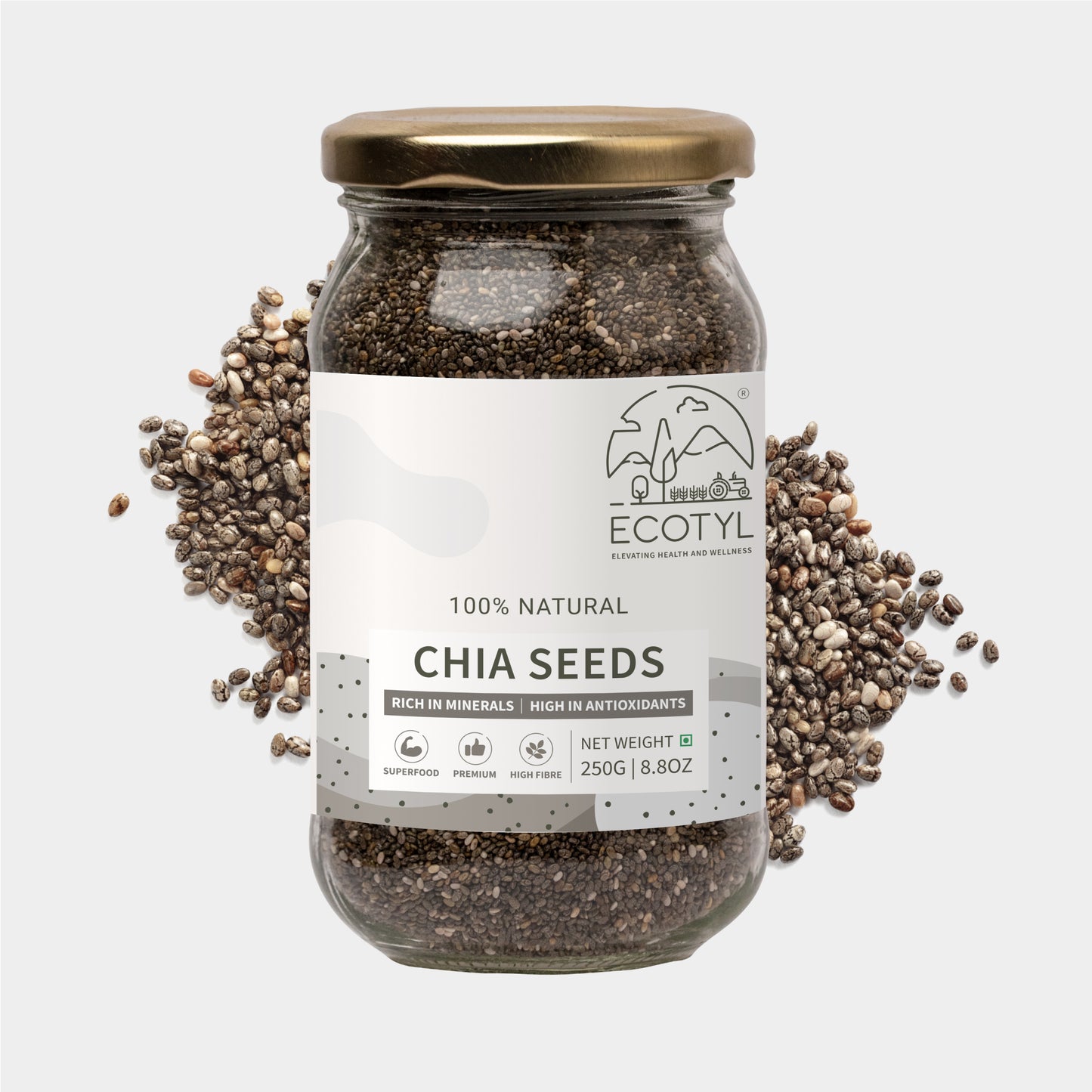 Ecotyl Chia Seeds | Raw | Rich in Antioxidants & Fibre - 250g
