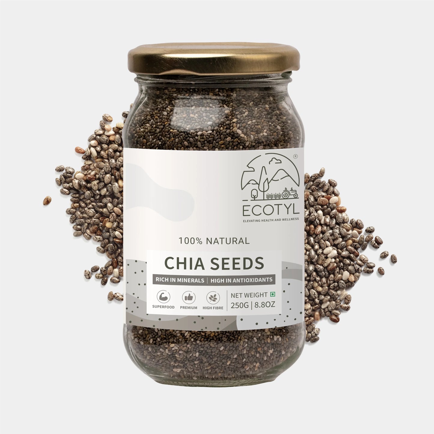 Ecotyl Chia Seeds | Raw | Rich in Antioxidants & Fibre - 250g - Orgoshops