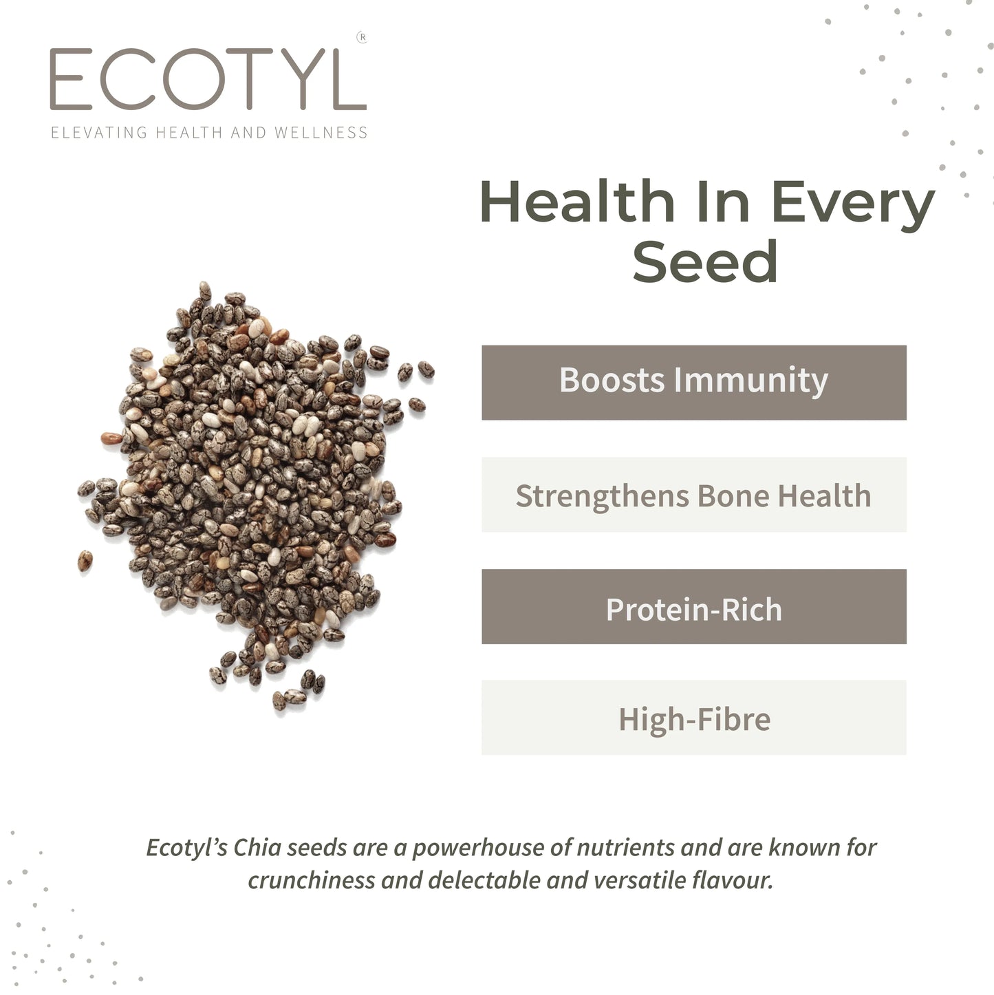 Ecotyl Chia Seeds | Raw | Rich in Antioxidants & Fibre - 250g - Orgoshops
