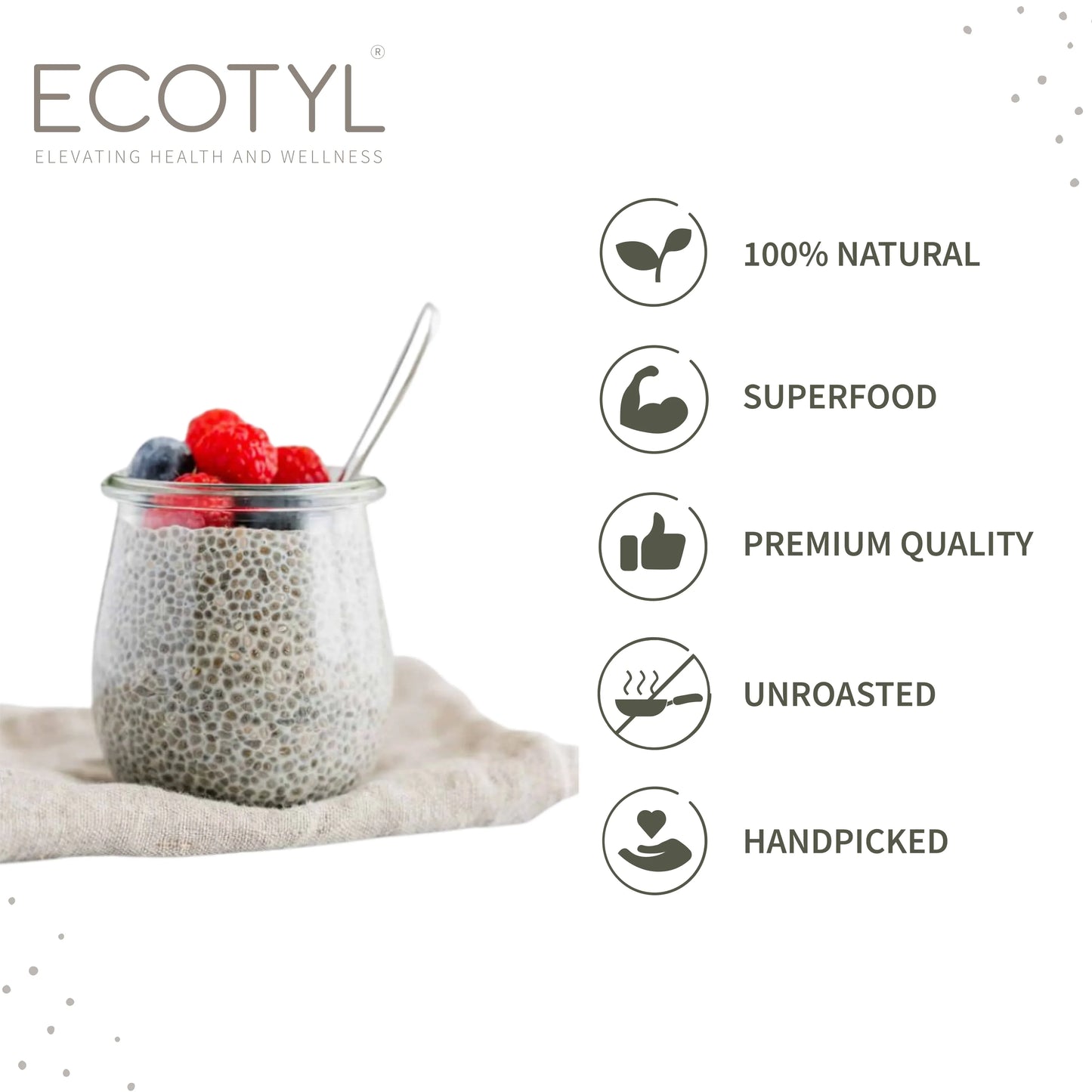 Ecotyl Chia Seeds | Raw | Rich in Antioxidants & Fibre - 250g - Orgoshops