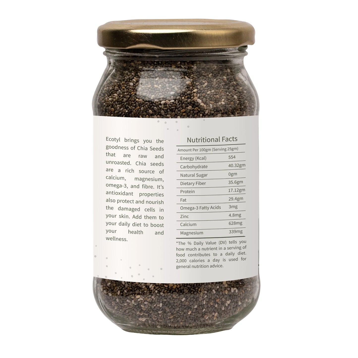 Ecotyl Chia Seeds | Raw | Rich in Antioxidants & Fibre - 250g - Orgoshops