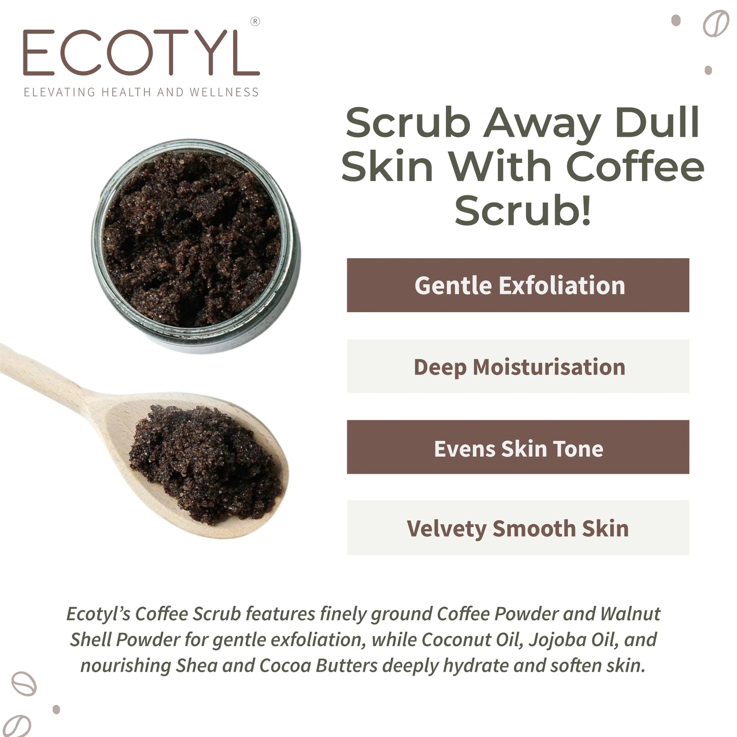 Ecotyl Natural Coffee Body Scrub | For Gentle Exfoliation | No Silicones & Mineral Oil - 100g - Orgoshops