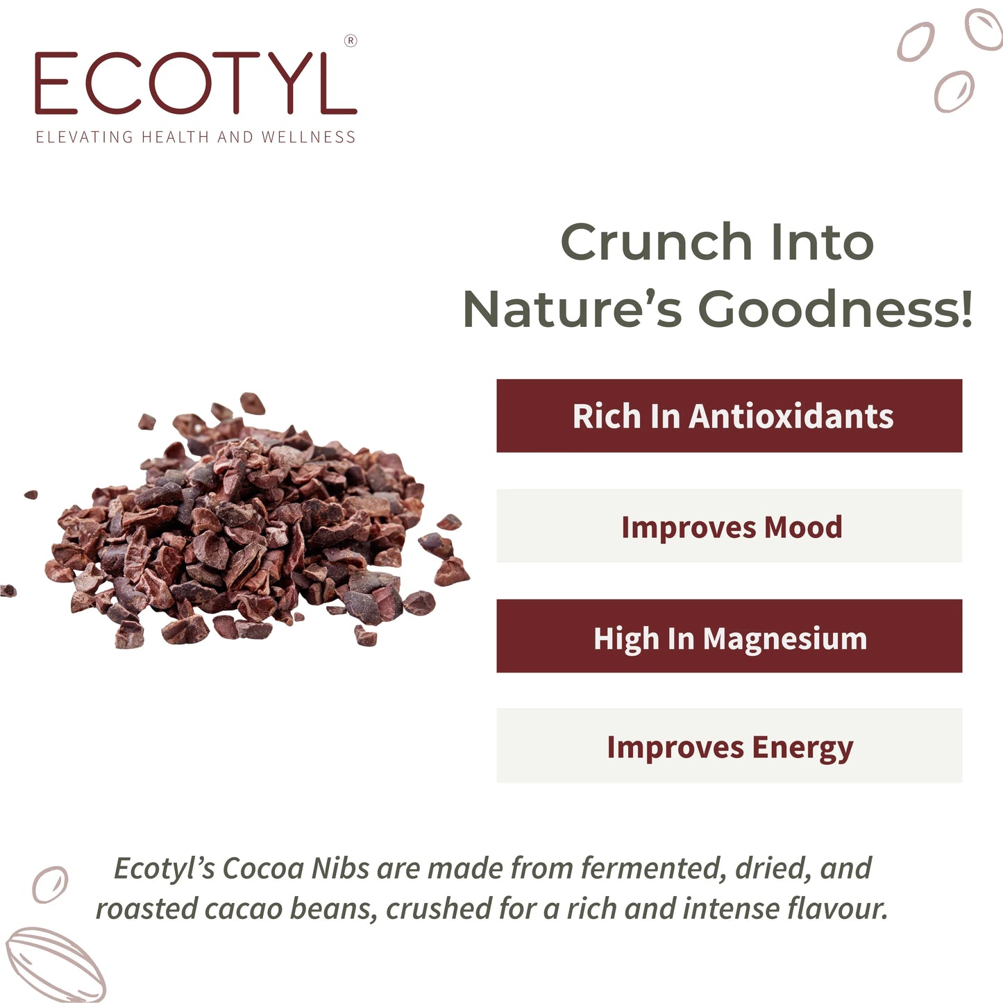 Ecotyl Cacao Nibs | Crunchy & Nutritious | High in Magnesium - 125g - Orgoshops