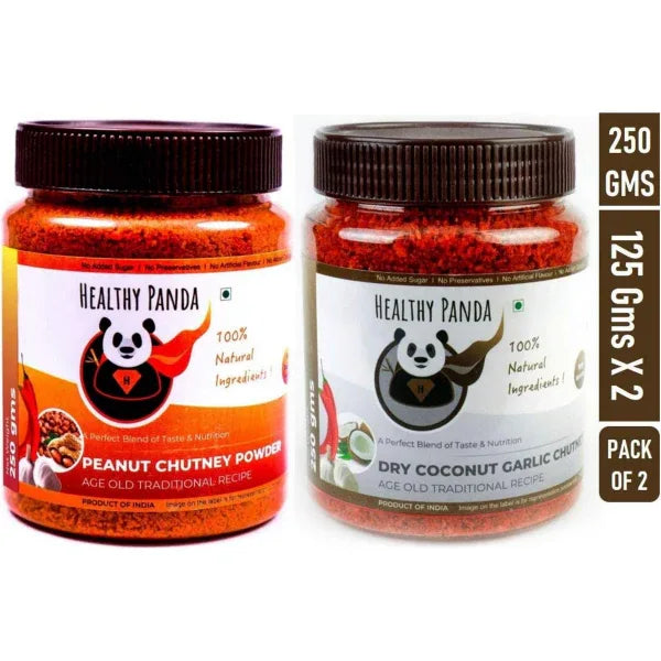 Combo Pack Of Peanut Chutney Powder and Dry Coconut Garlic Chutney – 250 g (125g Pack of 2) - Orgoshops