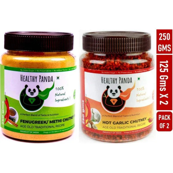 Combo Pack of Fenugreek Chutney and Hot Garlic Chutney - 250 g (125g Pack of 2) - Orgoshops