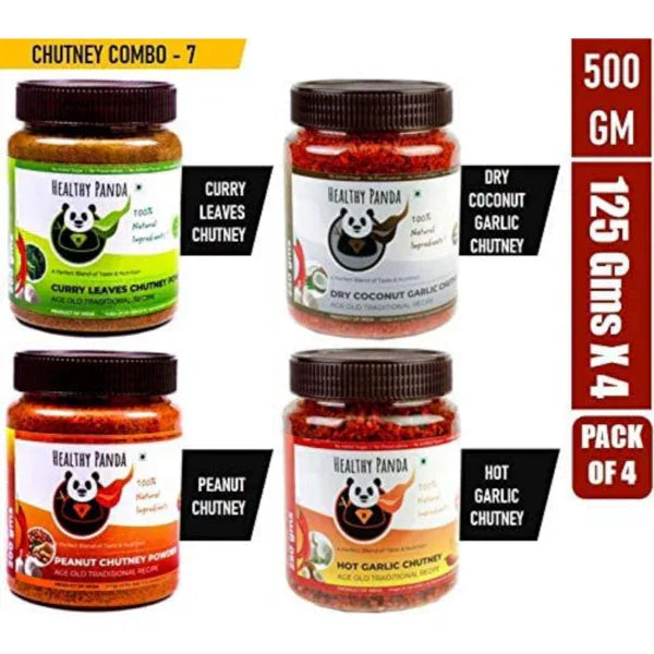 Combo Pack of Flax Seed ,Dry Coconut Garlic,Peanut and Hot garlic chutney. – 500 g (125g Pack of 4) - Orgoshops