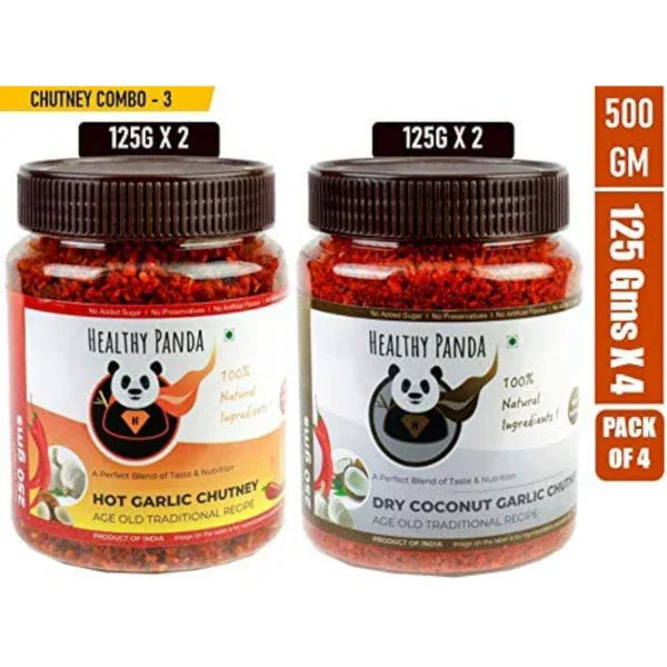 Combo Pack of Hot Garlic and Dry Coconut Garlic Chutney – 500 g (125g Pack of 2 each) - Orgoshops