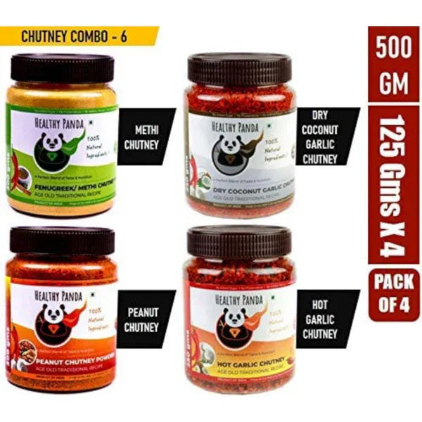 Combo Pack of Fenugreek ,Dry Coconut Garlic,Peanut And Hot Garlic Chutney – 500 g (125g Pack of 4) - Orgoshops