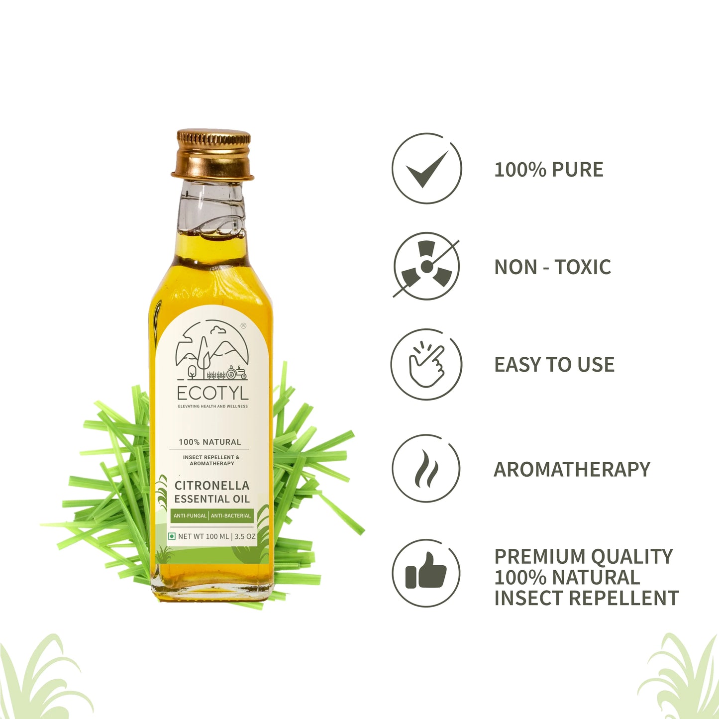 Ecotyl Citronella Oil | Natural Mosquito & Insect Repellent | Toxin Free - 100ml - Orgoshops
