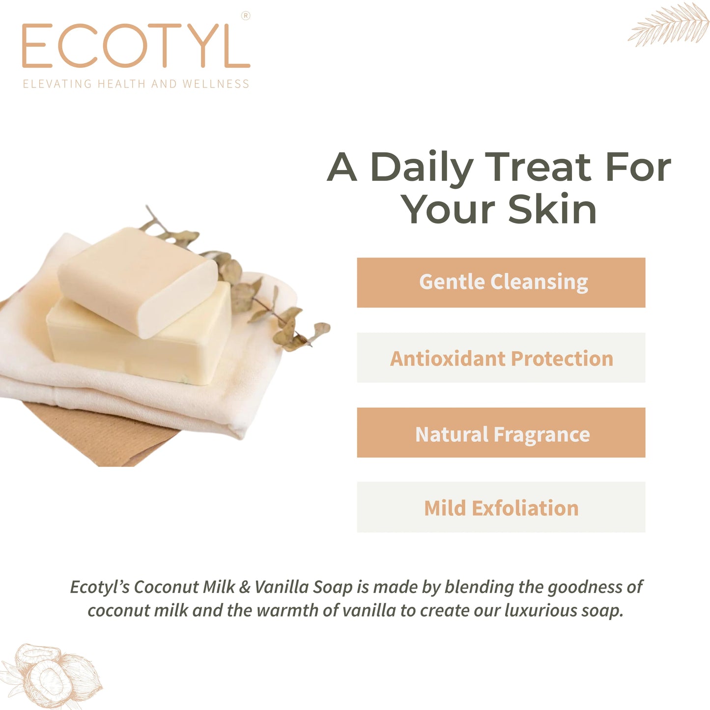 Ecotyl Coconut Milk Soap with Vanilla | 100% Natural | Nourishing & Hydrating - Set of 2 - Orgoshops