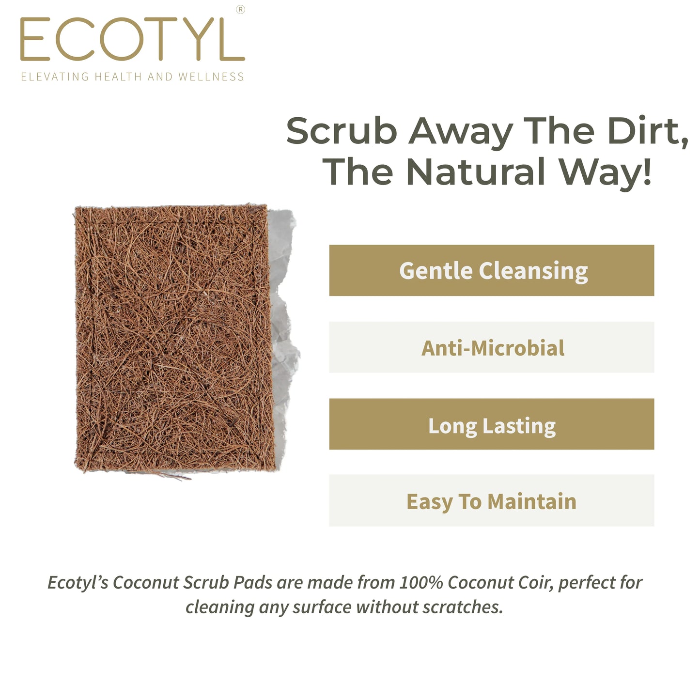 Ecotyl Coconut Scrub Pad | Dishwashing Pad | Natural Long-Lasting Stitched Coir Scrubber - Set of 5 - Orgoshops